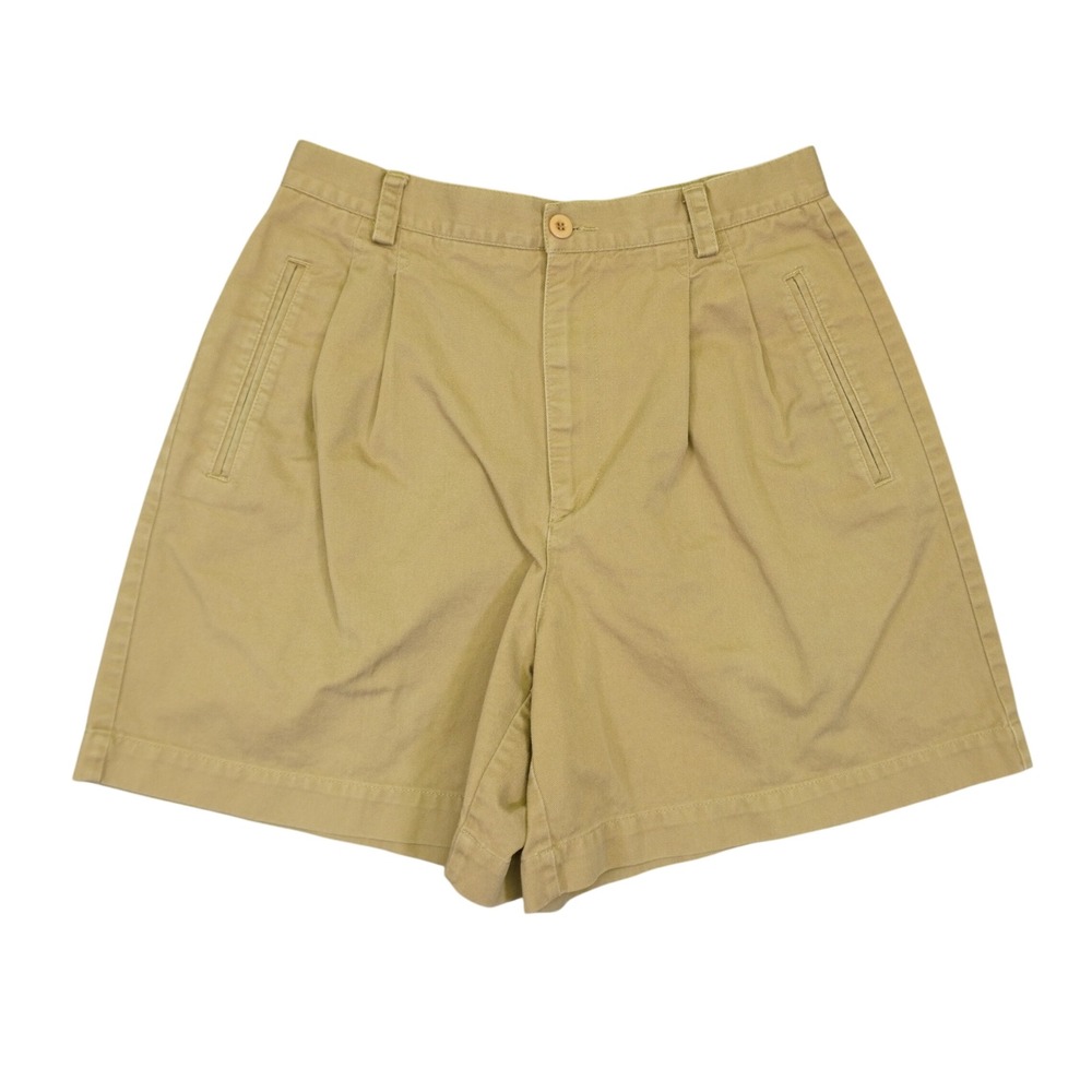 Liz Claiborne Lizsport Shorts Women 8 Tan Khaki Pleated High Rise Cotton Preppy